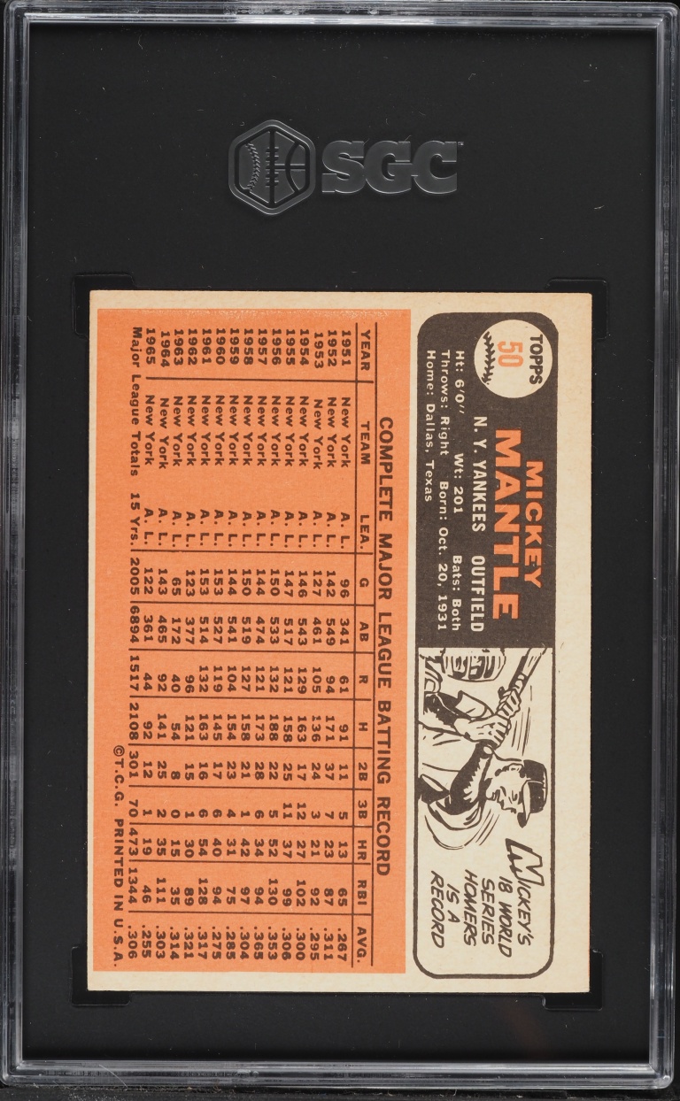 1966 Topps Mickey Mantle #50 SGC 4 VGEX