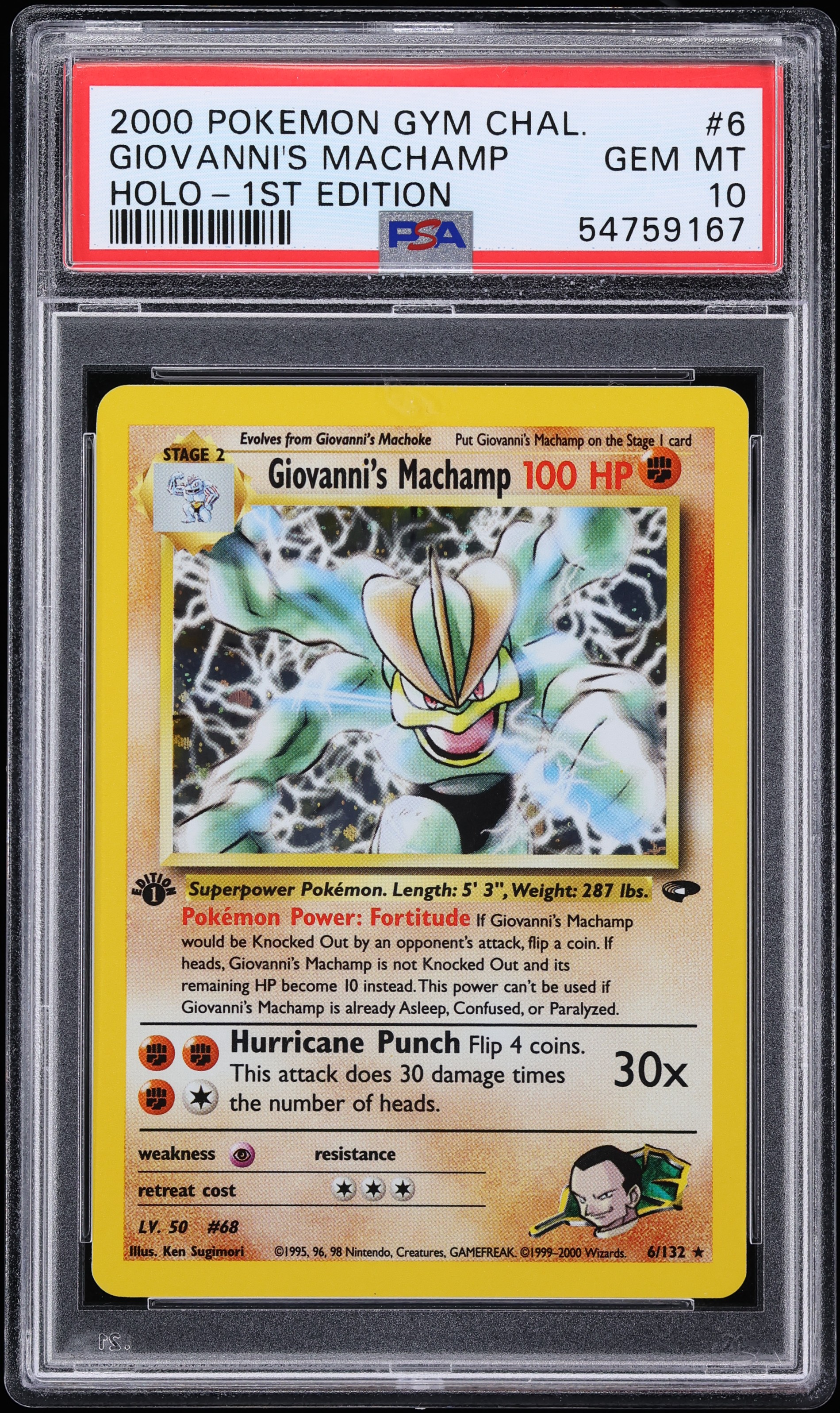 2000 Pokemon Gym Challenge 1st Edition Holo Giovanni's Machamp #6 PSA 10 GEM MINT