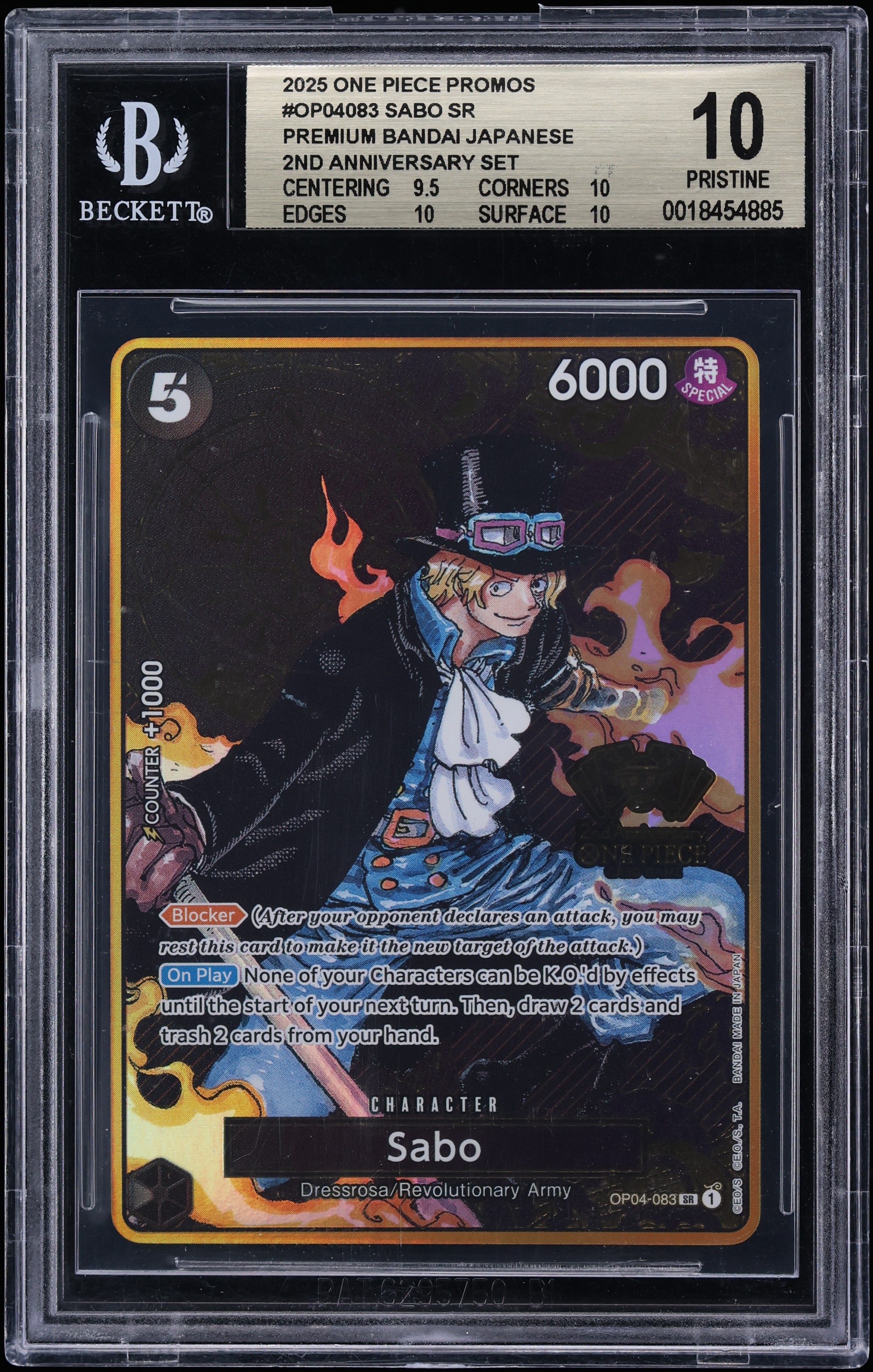 2025 One Piece Promo 2nd Anniversary Set Japanese Version SR Alt Art Sabo #OP04-083 BGS 10