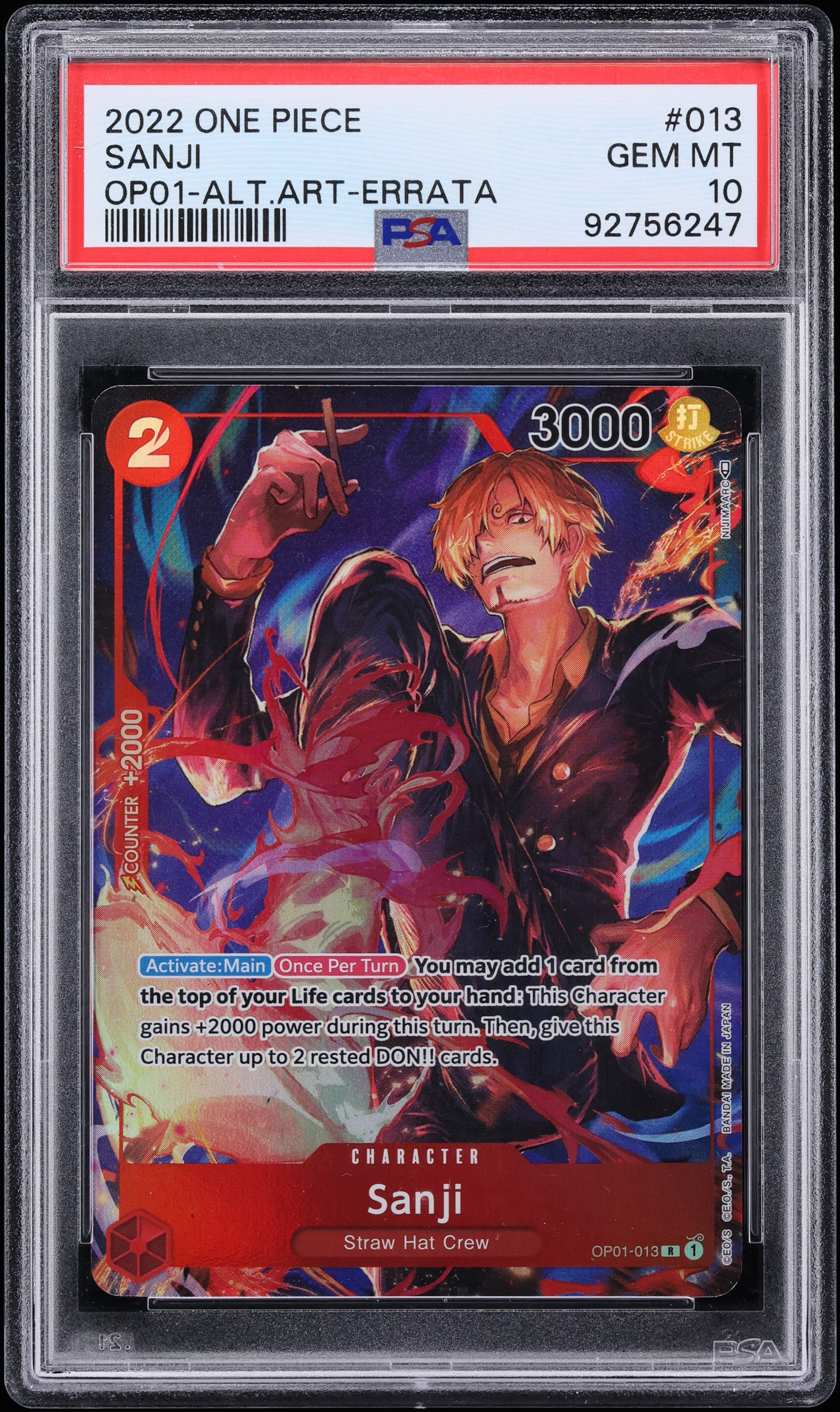 2022 One Piece Romance Dawn Errata Alt Art Sanji #OP01-013 PSA 10 GEM MINT