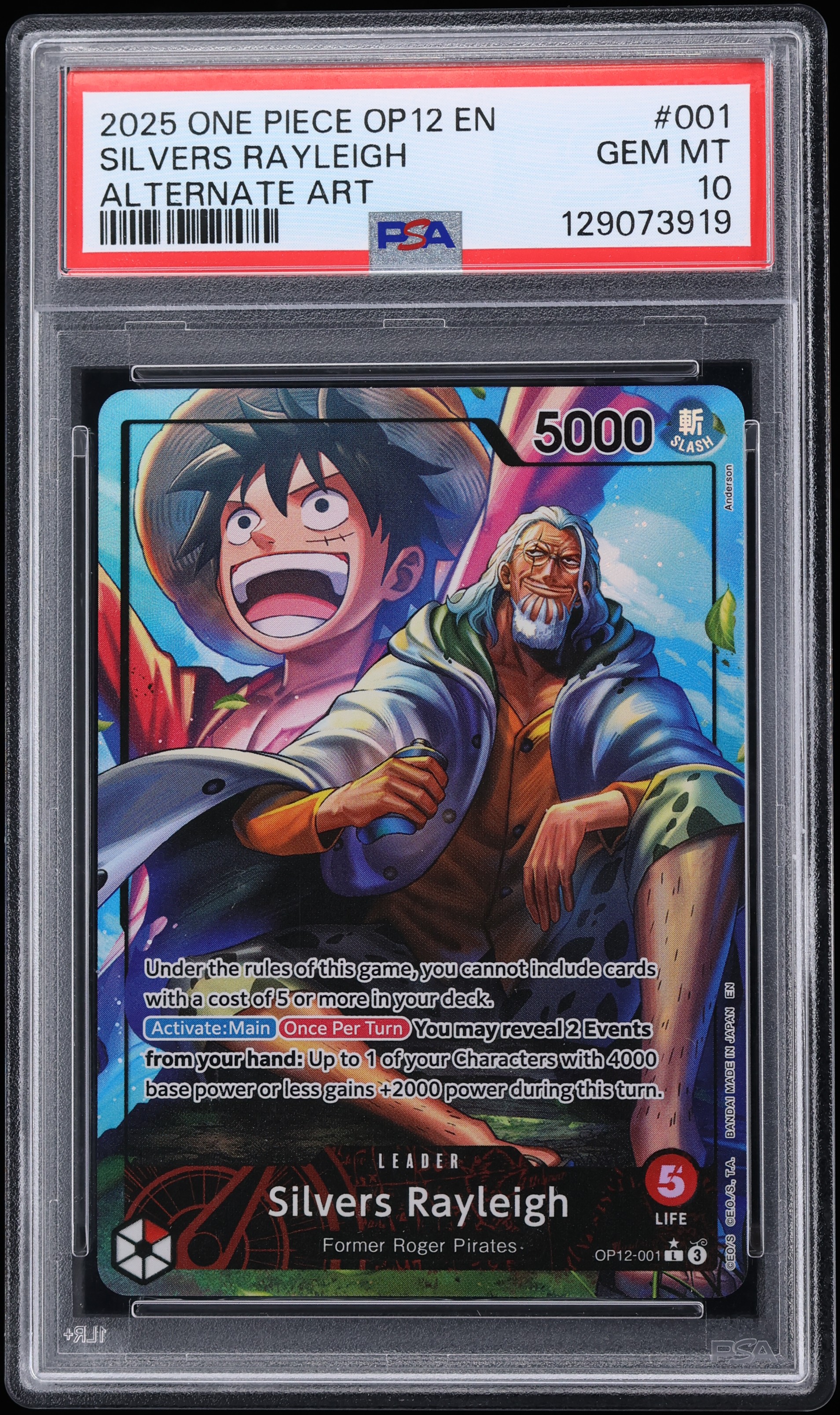 2025 One Piece Legacy Of The Master Alt Art Leader Silvers Rayleigh #OP12-001 PSA 10 GEM MINT
