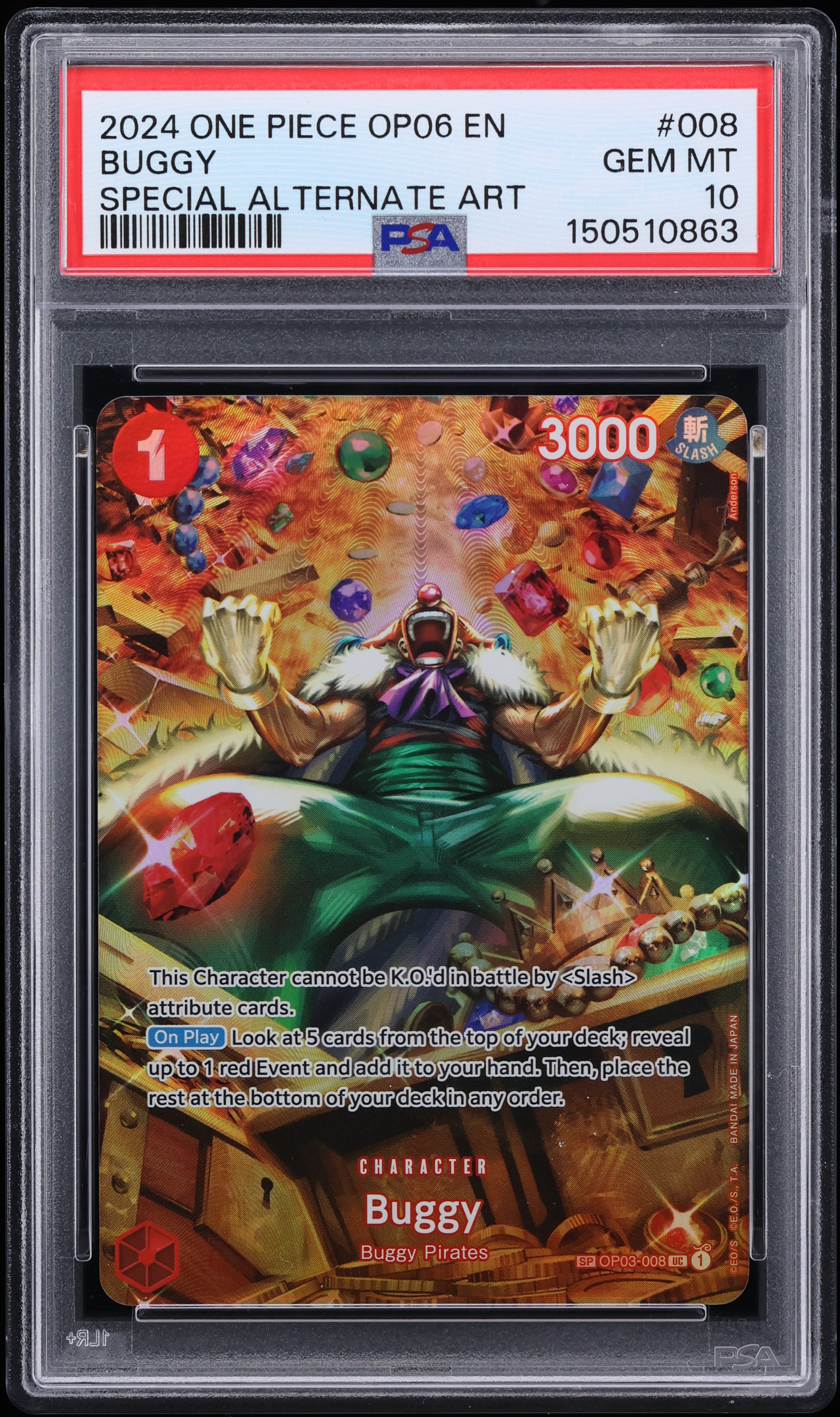 2024 One Piece Wings Of The Captain Special Alt Art Buggy #OP06-008 PSA 10 GEM MINT