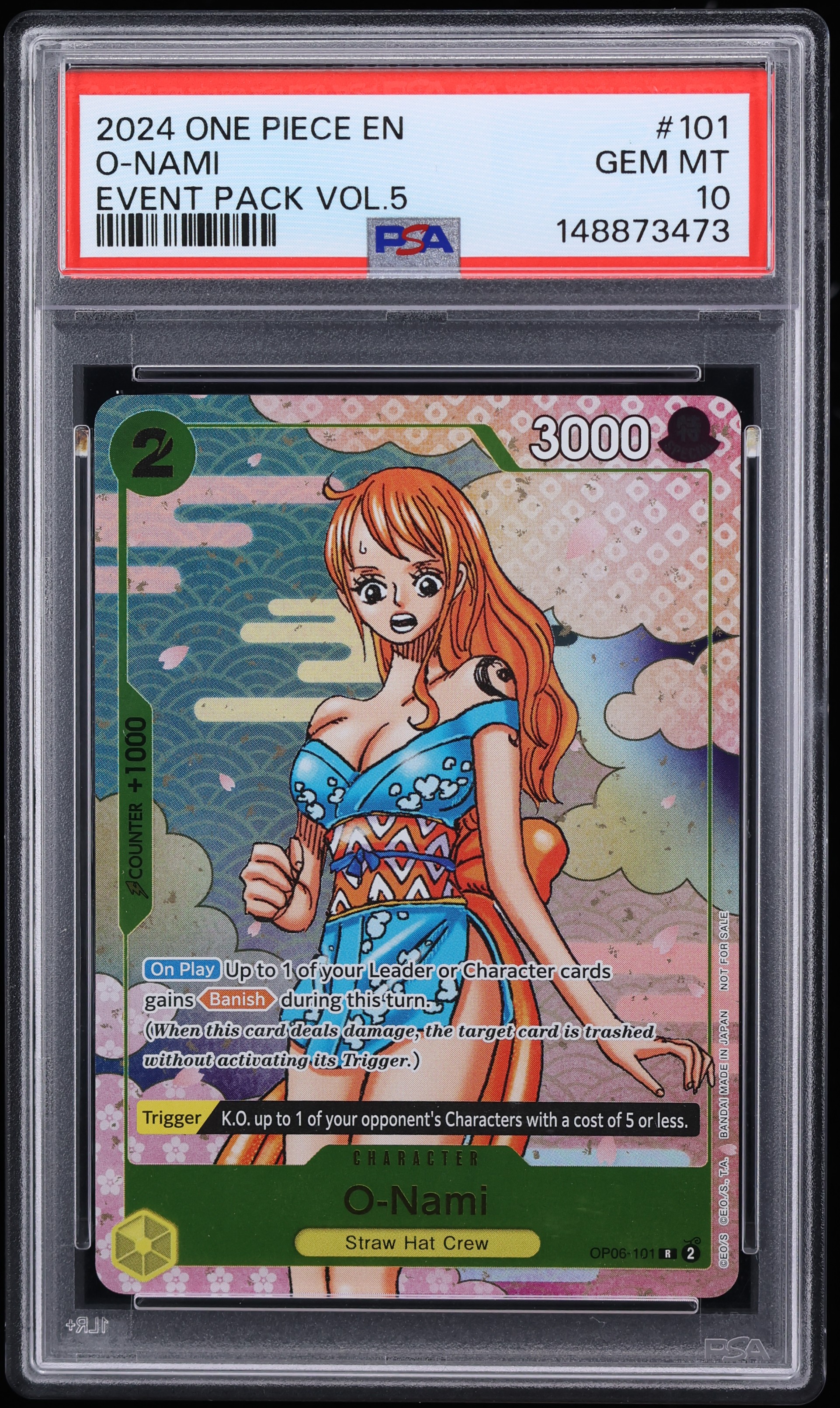 2024 One Piece Event Pack Volume 5 Alt Art O-Nami #OP06-101 PSA 10 GEM MINT