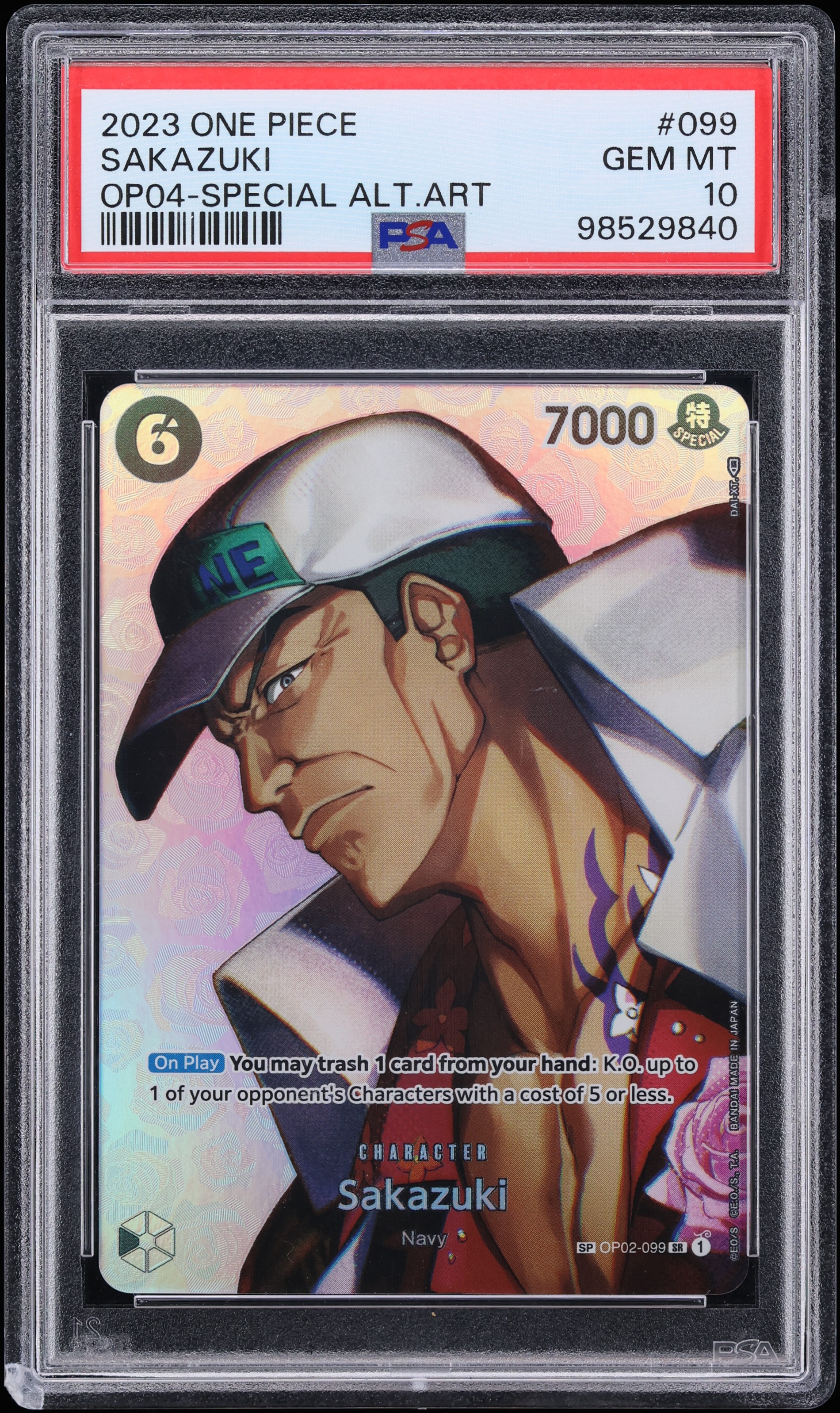 2023 One Piece Kingdoms Of Intrigue Special Alt Art Sakazuki #OP02-099 PSA 10 GEM MINT