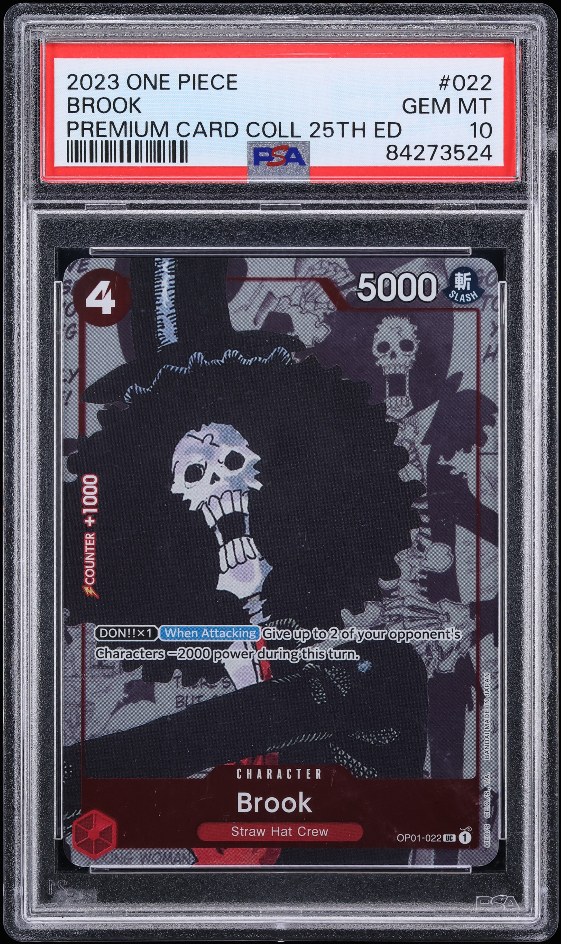 2023 One Piece Premium Card Collection 25th Anniversary Manga Alt Art Brook #OP01-022 PSA 10