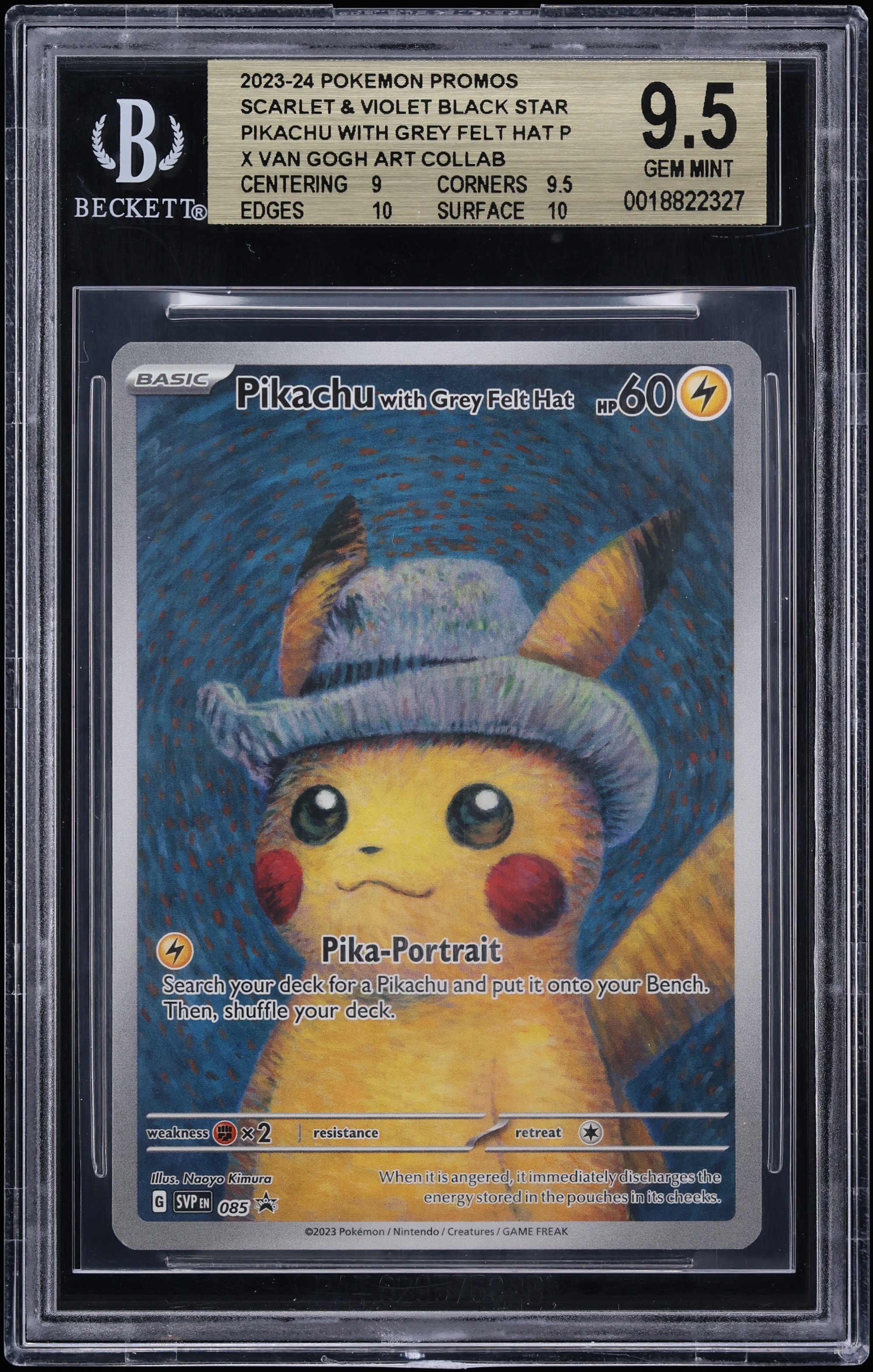 2023 Pokemon SV Promo Van Gogh Full Art Pikachu With Grey Felt Hat #85 BGS 9.5 GEM MINT