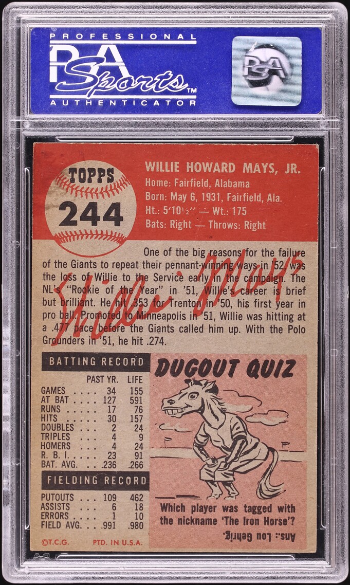 1953 Topps Willie Mays SHORT PRINT #244 PSA 6 EXMT