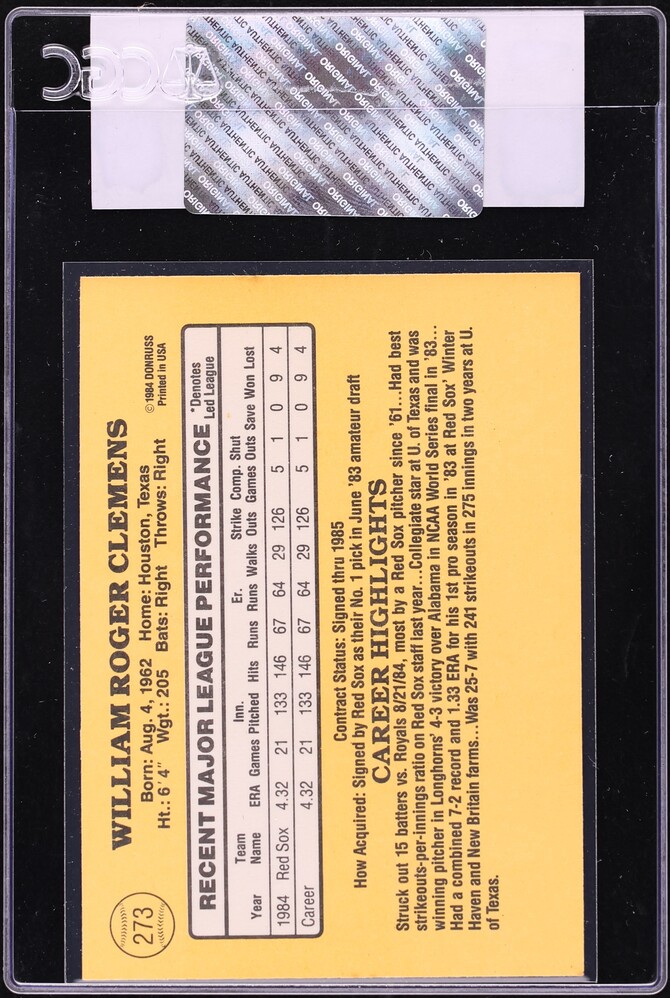 1985 Donruss Roger Clemens ROOKIE #273 CGC AUTH