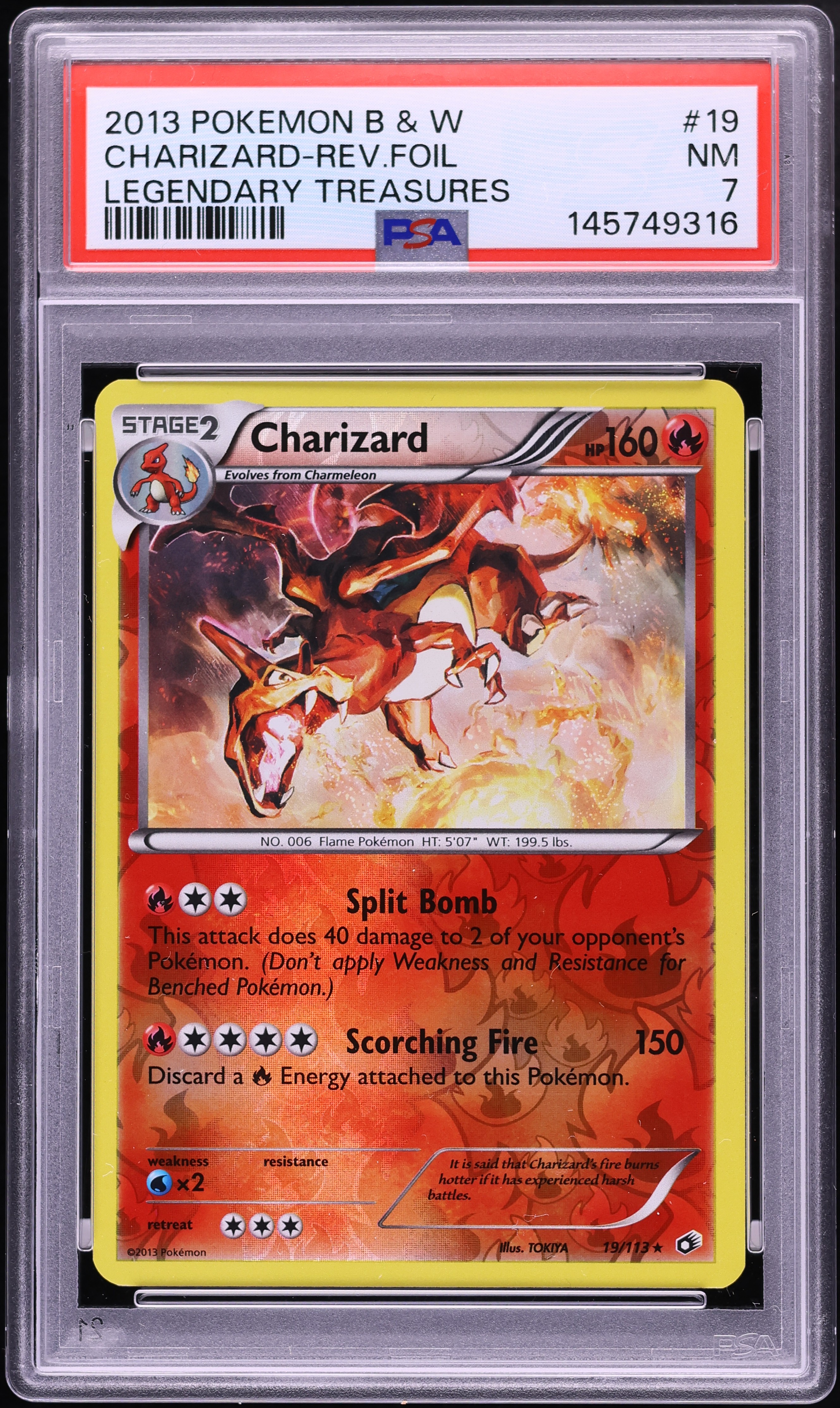 2013 Pokemon Black & White Legendary Treasures Reverse Holo Charizard #19 PSA 7 NRMT