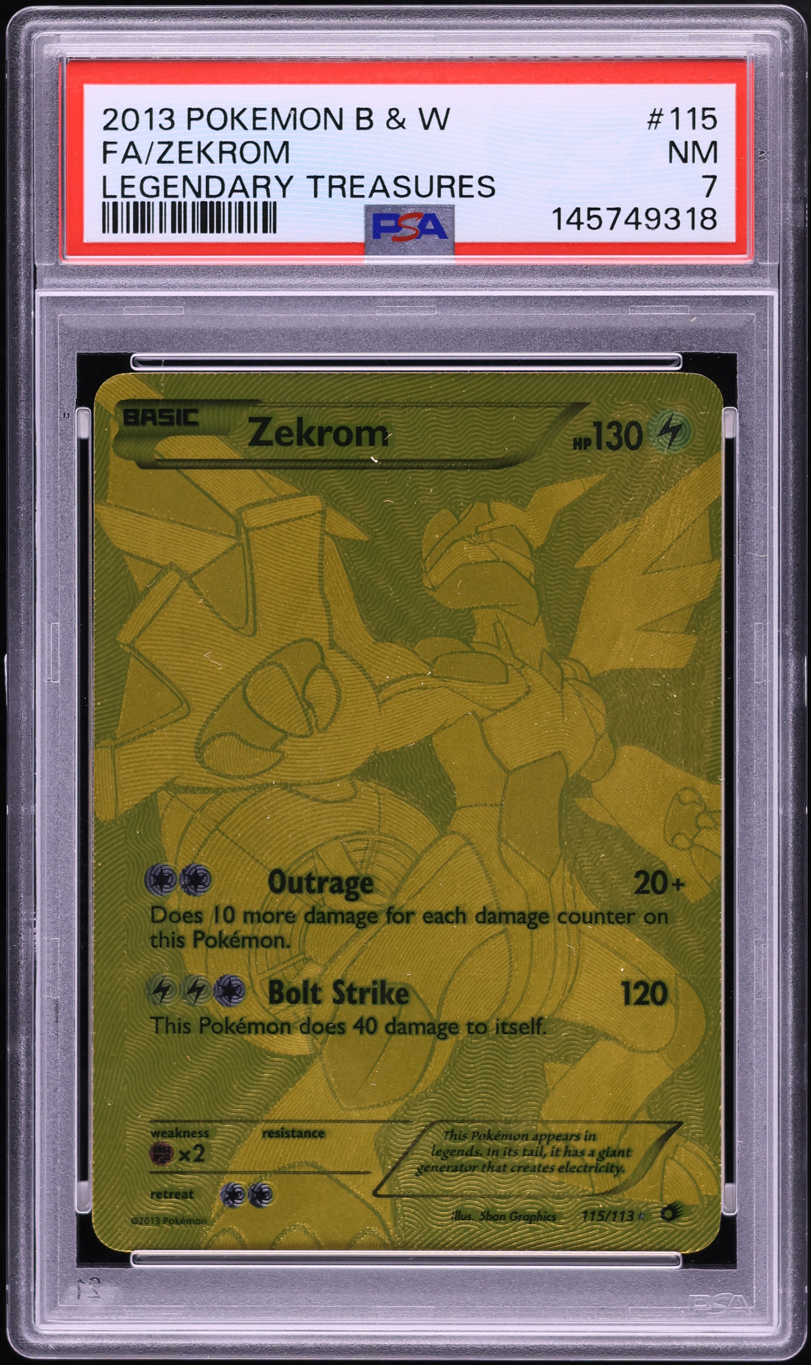 2013 Pokemon Black & White Legendary Treasures Gold Rare Zekrom #115 PSA 7 NRMT