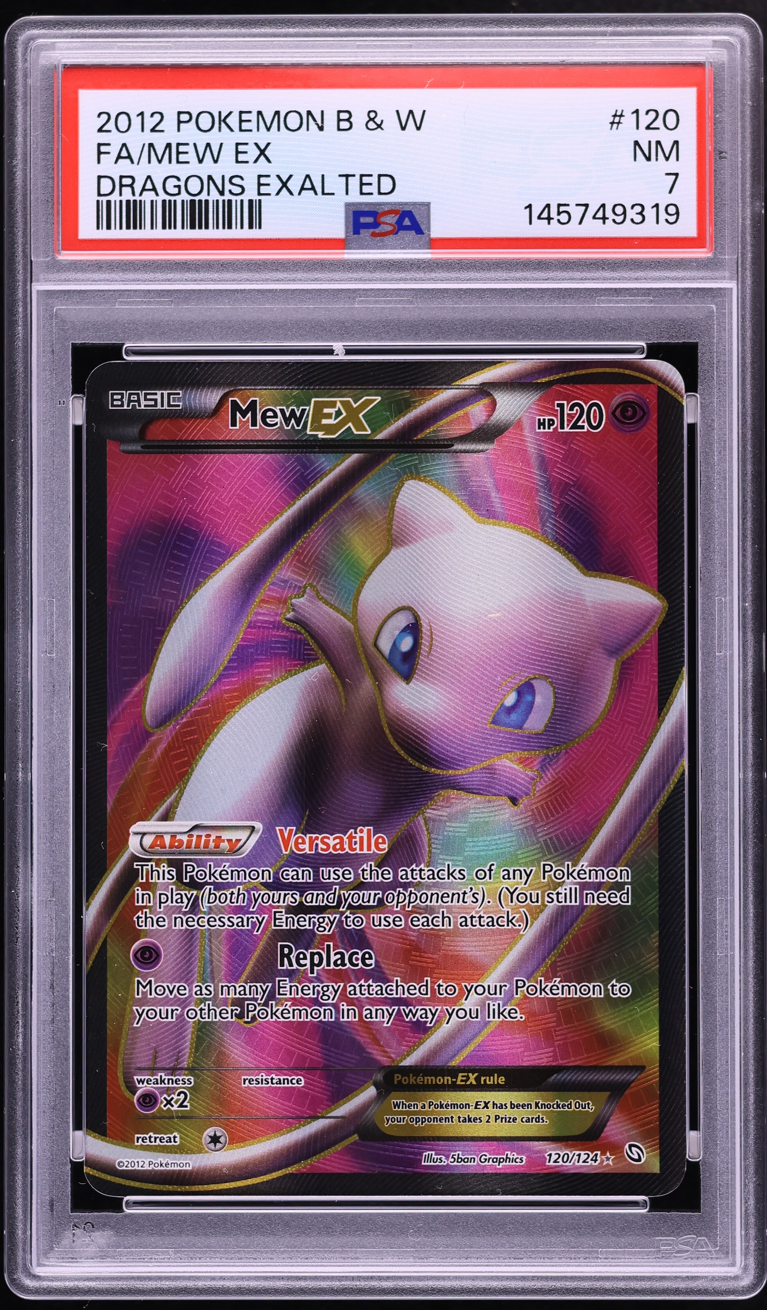 2012 Pokemon Black & White Dragons Exalted Full Art Mew EX #120 PSA 7 NRMT
