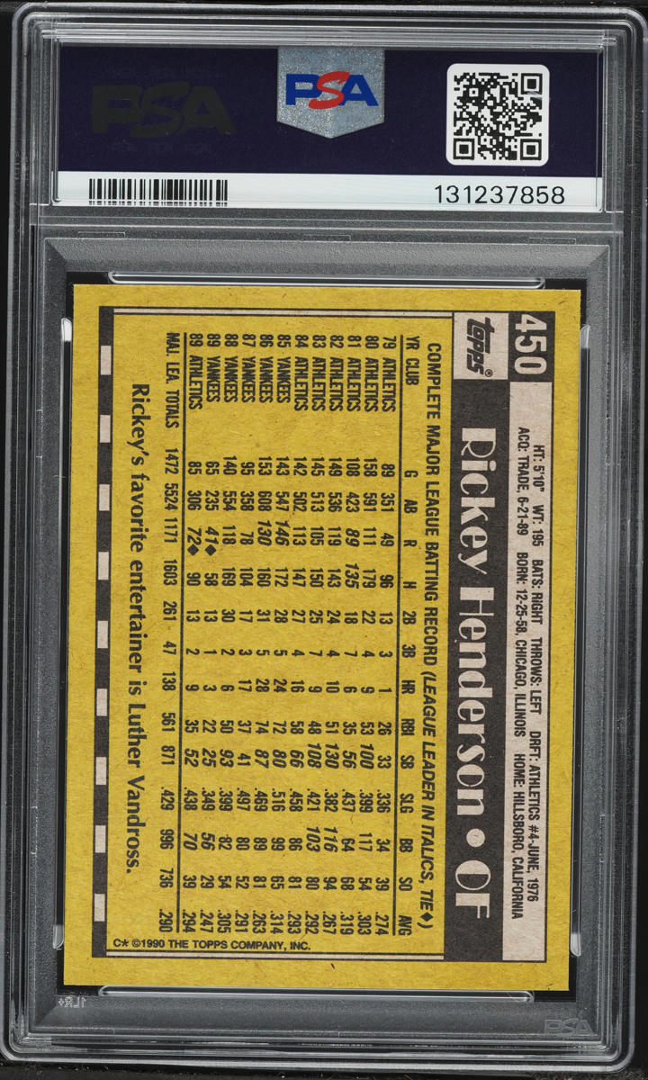 1990 Topps Rickey Henderson #450 PSA 9 MINT