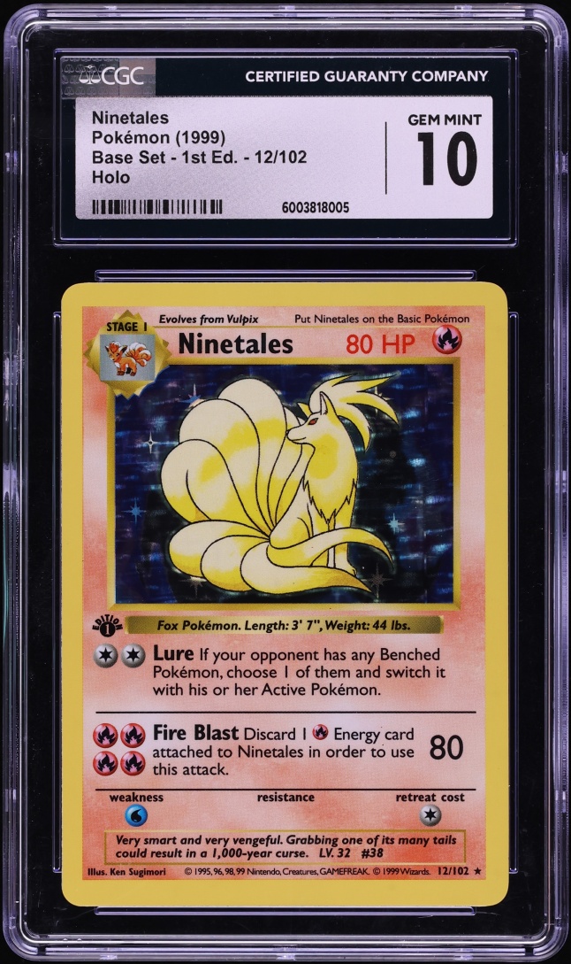 1999 Pokemon Base Set Shadowless 1st Edition Holo Ninetales #12 CGC 10 GEM MINT