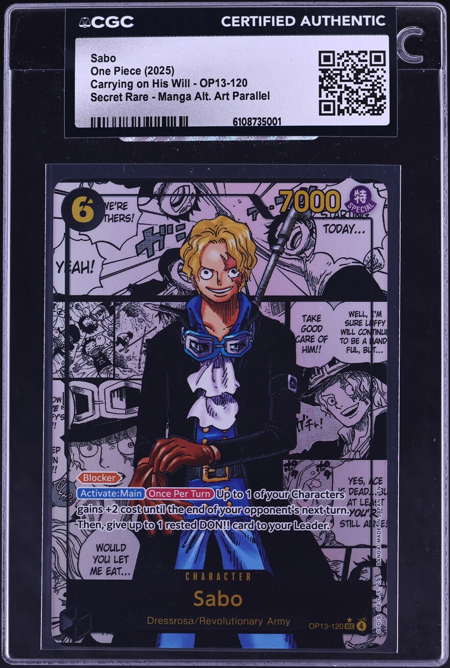 2025 One Piece Carrying On His Will Manga Alt Art Sabo #OP13-120 CGC AUTH