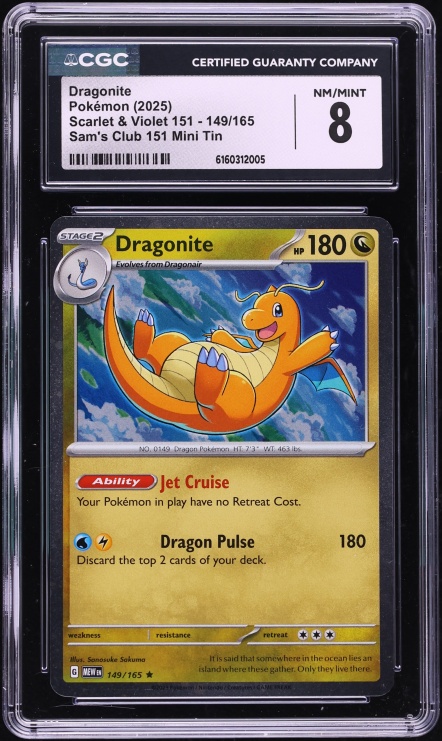 2025 Pokemon Scarlet & Violet 151 Sam's Club Mini Tin Dragonite #149 CGC 8 NM-MT