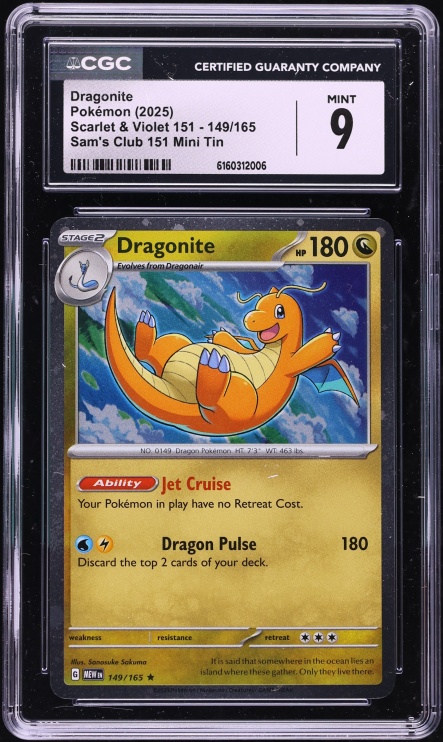 2025 Pokemon Scarlet & Violet 151 Sam's Club Mini Tin Dragonite #149 CGC 9 MINT