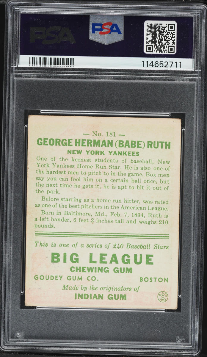 1933 Goudey Babe Ruth #181 PSA 3 VG