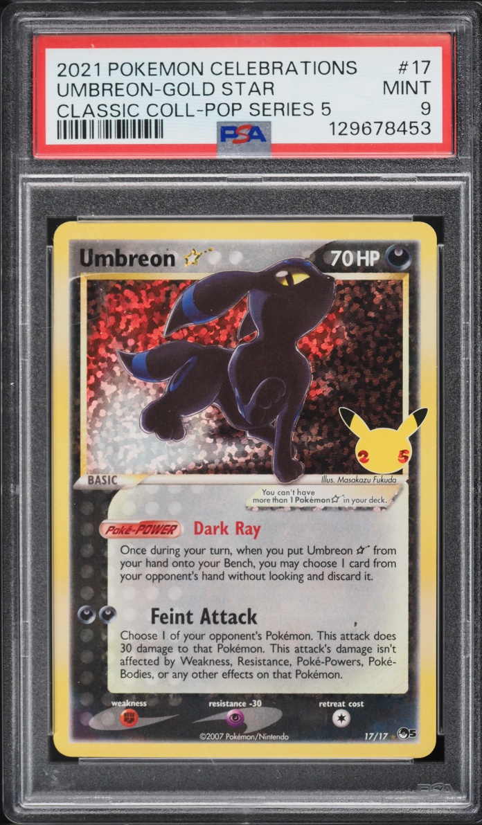 2021 Pokemon Sword & Shield Celebrations Classic Collection Holo Umbreon Gold Star #17 PSA 9