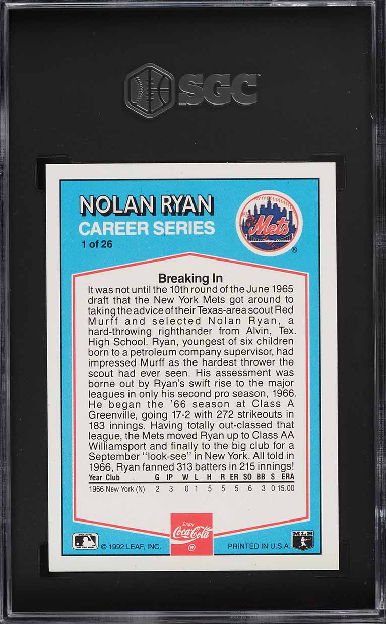 1992 Donruss Coca-Cola Nolan Ryan #1 SGC 9 MINT