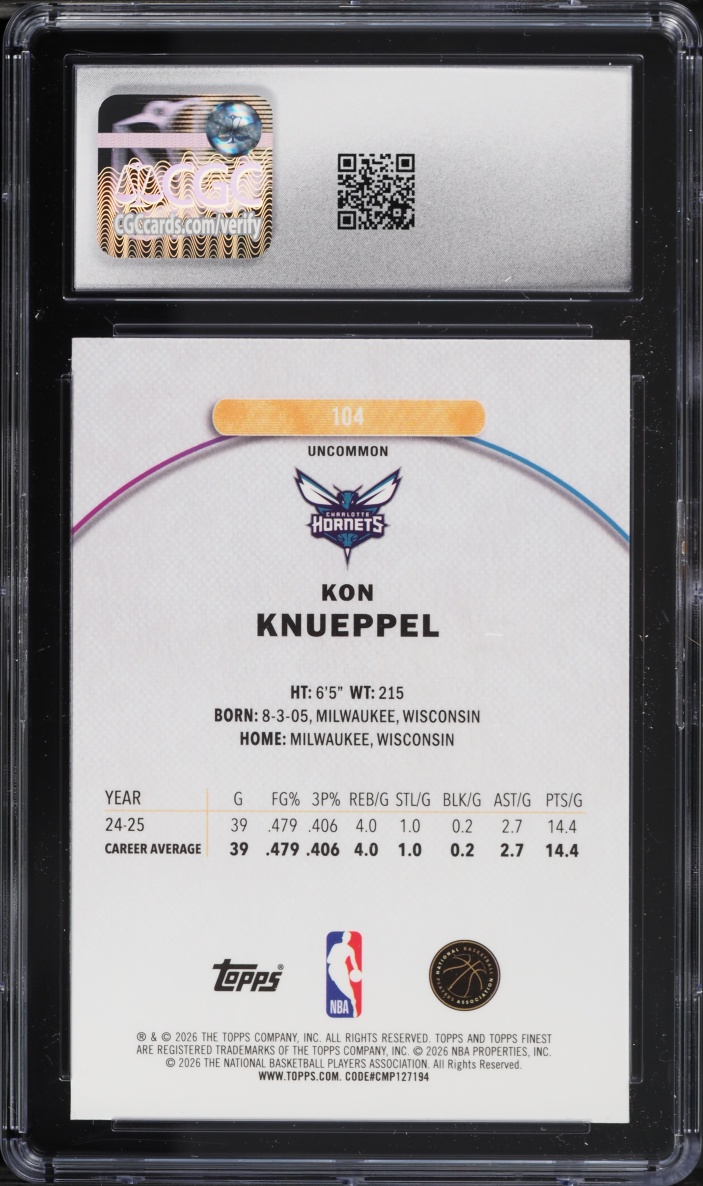 2025 Finest Xfractor Kon Knueppel ROOKIE #104 CGC 10 GEM MINT