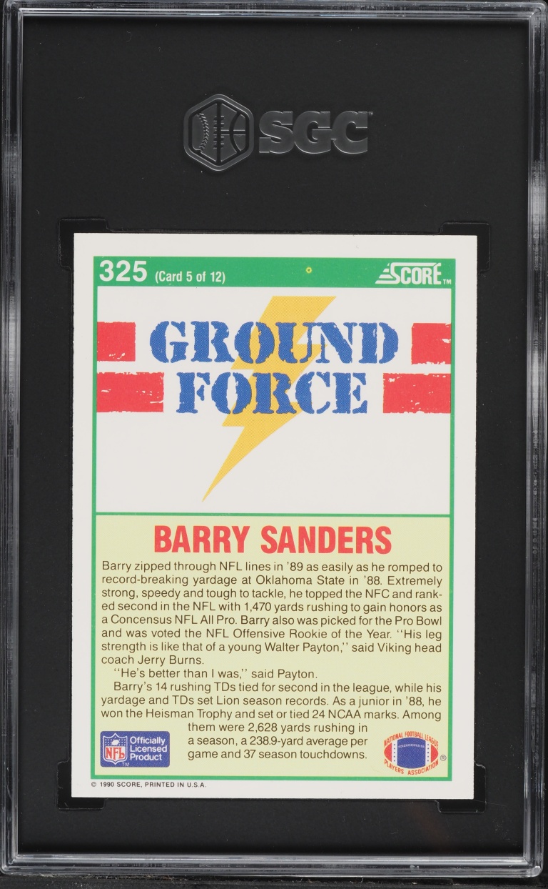 1990 Score Football Barry Sanders #325 SGC 10 GEM MINT