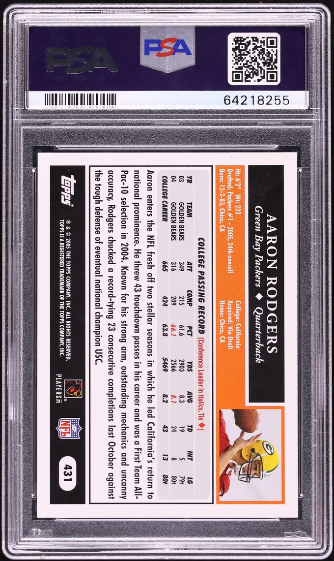 2005 Topps Black Aaron Rodgers ROOKIE #431 PSA 10 GEM MINT