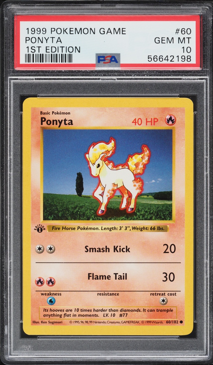1999 Pokemon Base Set Shadowless 1st Edition Ponyta #60 PSA 10 GEM MINT