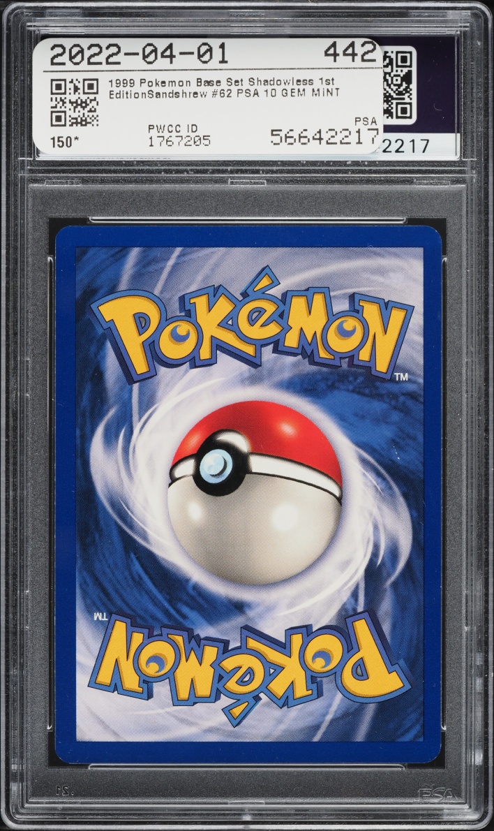 1999 Pokemon Base Set Shadowless 1st Edition Sandshrew #62 PSA 10 GEM MINT