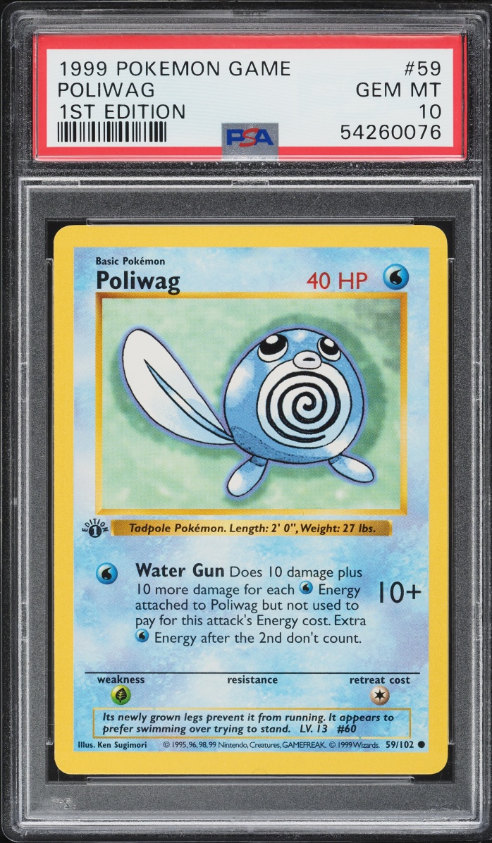 1999 Pokemon Base Set Shadowless 1st Edition Poliwag #59 PSA 10 GEM MINT