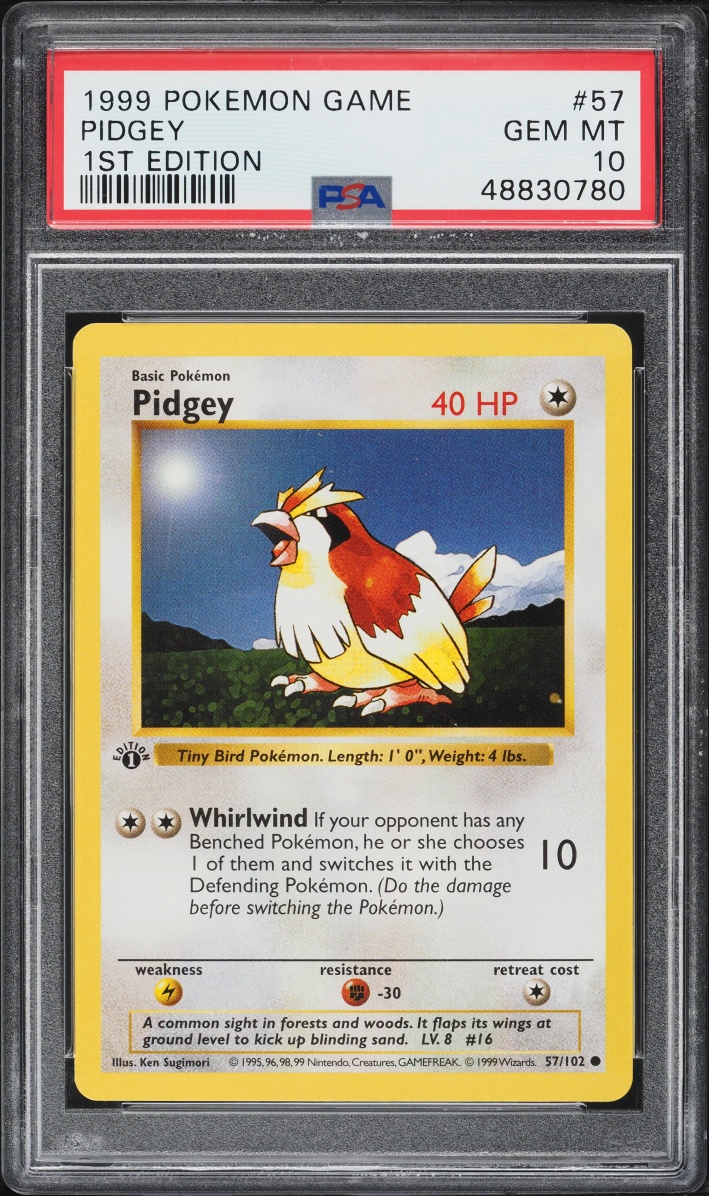 1999 Pokemon Base Set Shadowless 1st Edition Pidgey #57 PSA 10 GEM MINT