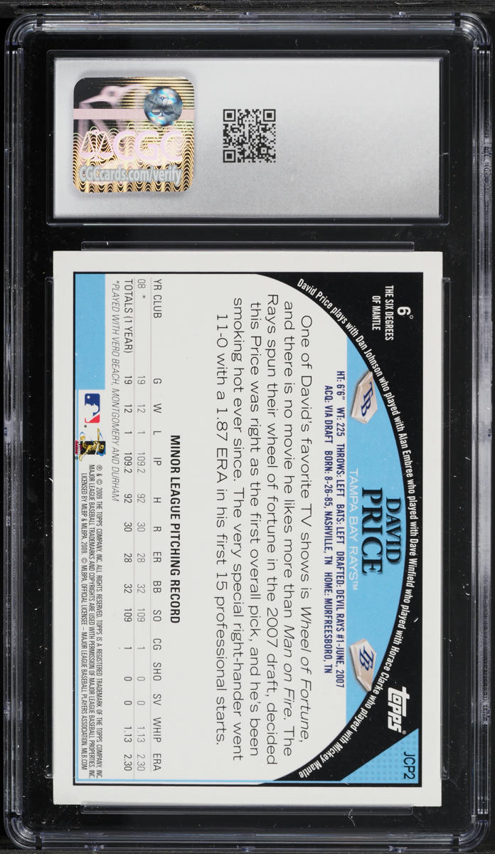 2009 Topps Factory Set JCPenney Bonus David Price ROOKIE  #JCP2 CGC 10 GEM MINT