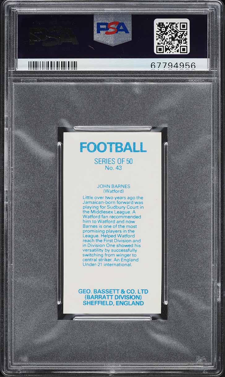 1983 Geo. Bassett Football John Barnes ROOKIE #43 PSA 9 MINT - Photo 2