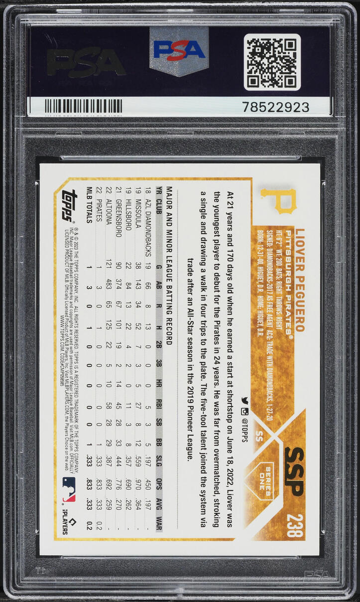 2023 Topps SSP Liover Peguero ROOKIE #238 PSA 10 GEM MINT