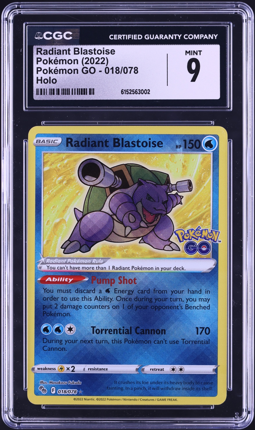 2022 Pokemon Sword & Shield GO Holo Radiant Blastoise #18 CGC 9 MINT