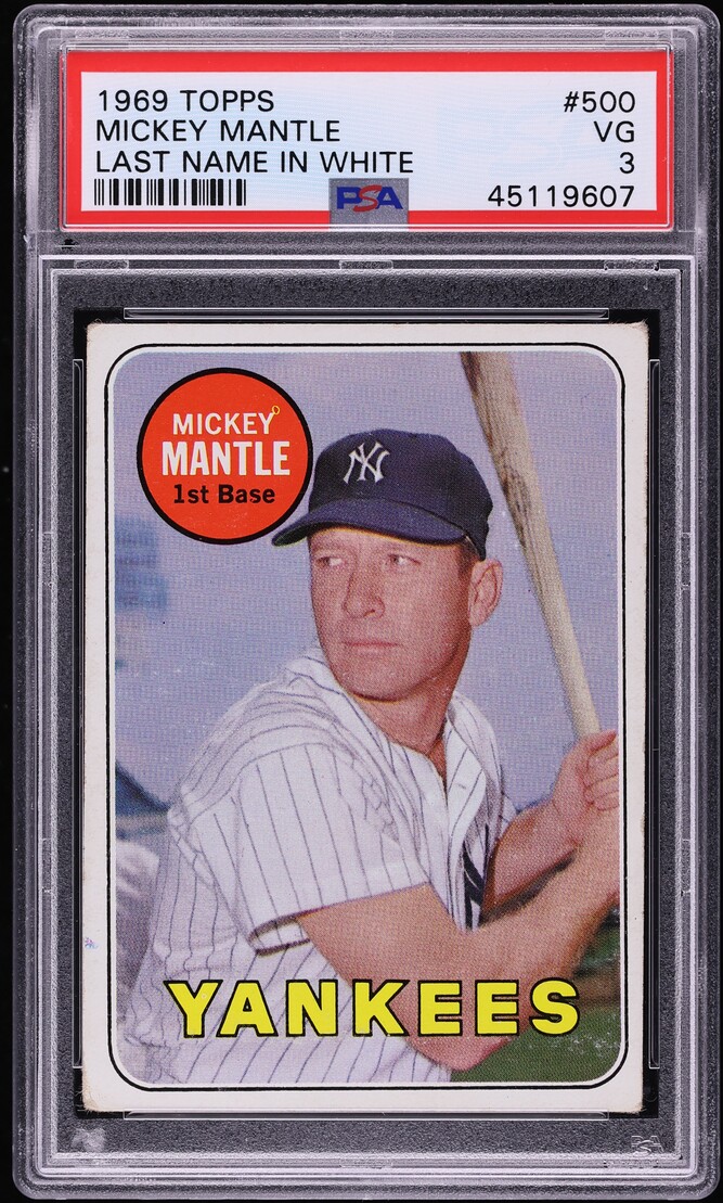 1969 Topps Mickey Mantle LAST NAME IN WHITE #500 PSA 3 VG