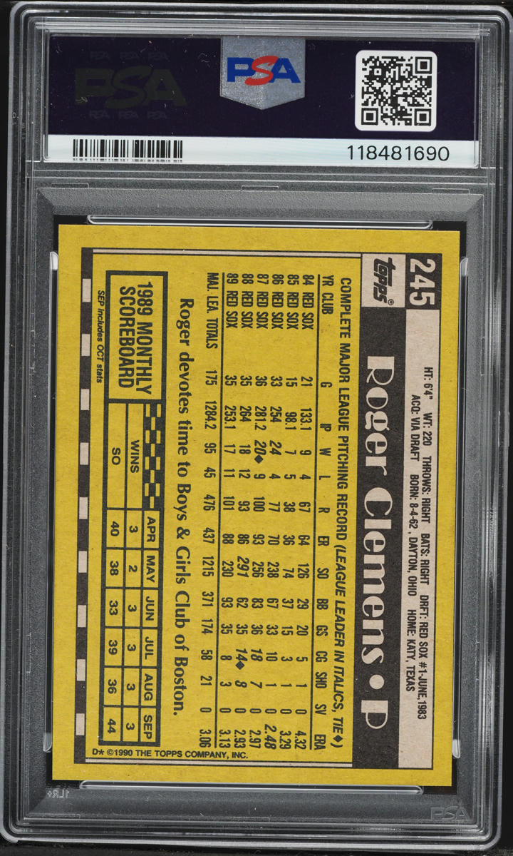 1990 Topps Roger Clemens #245 PSA 8 NM-MT