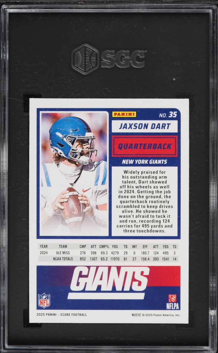 2025 Score Football Jaxson Dart ROOKIE #35 SGC 10 GEM MINT