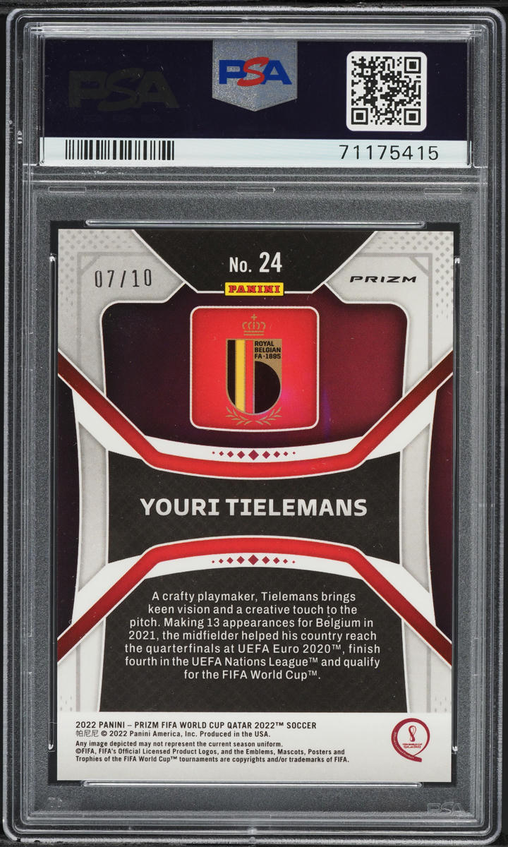 2022 Panini Prizm World Cup Qatar Gold Youri Tielemans /10 #24 PSA 10 GEM MINT