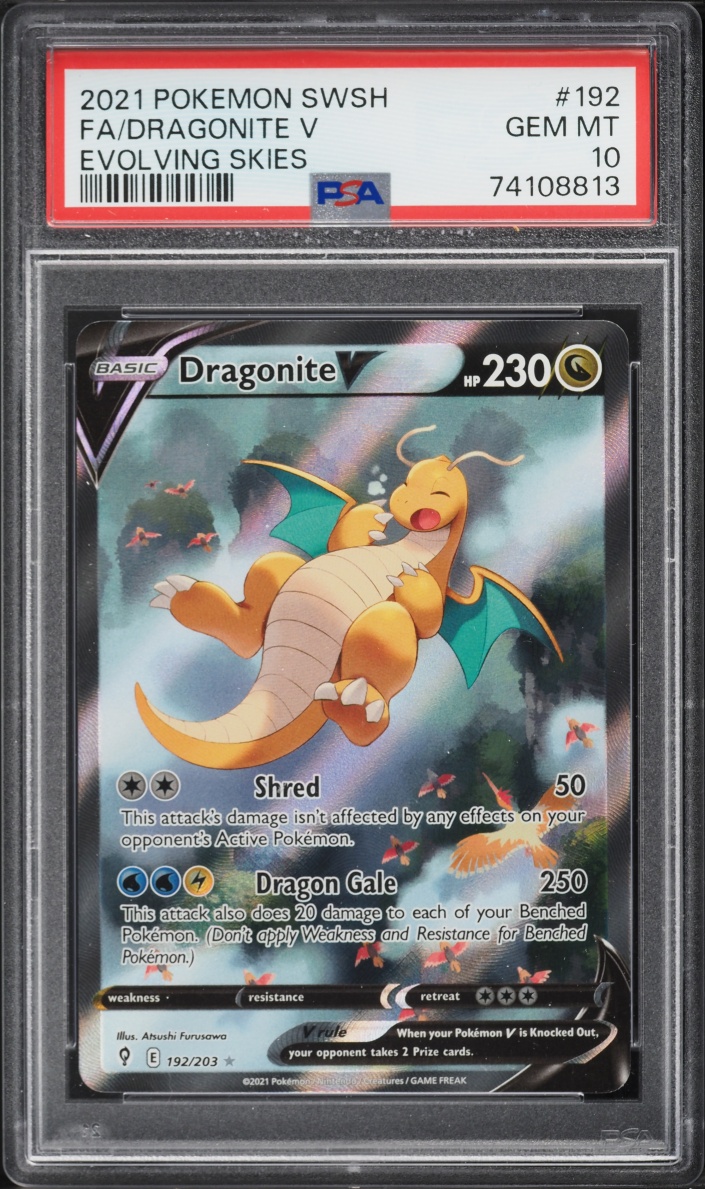 2021 Pokemon Sword & Shield Evolving Skies Full Art Dragonite V #192 PSA 10 GEM MINT