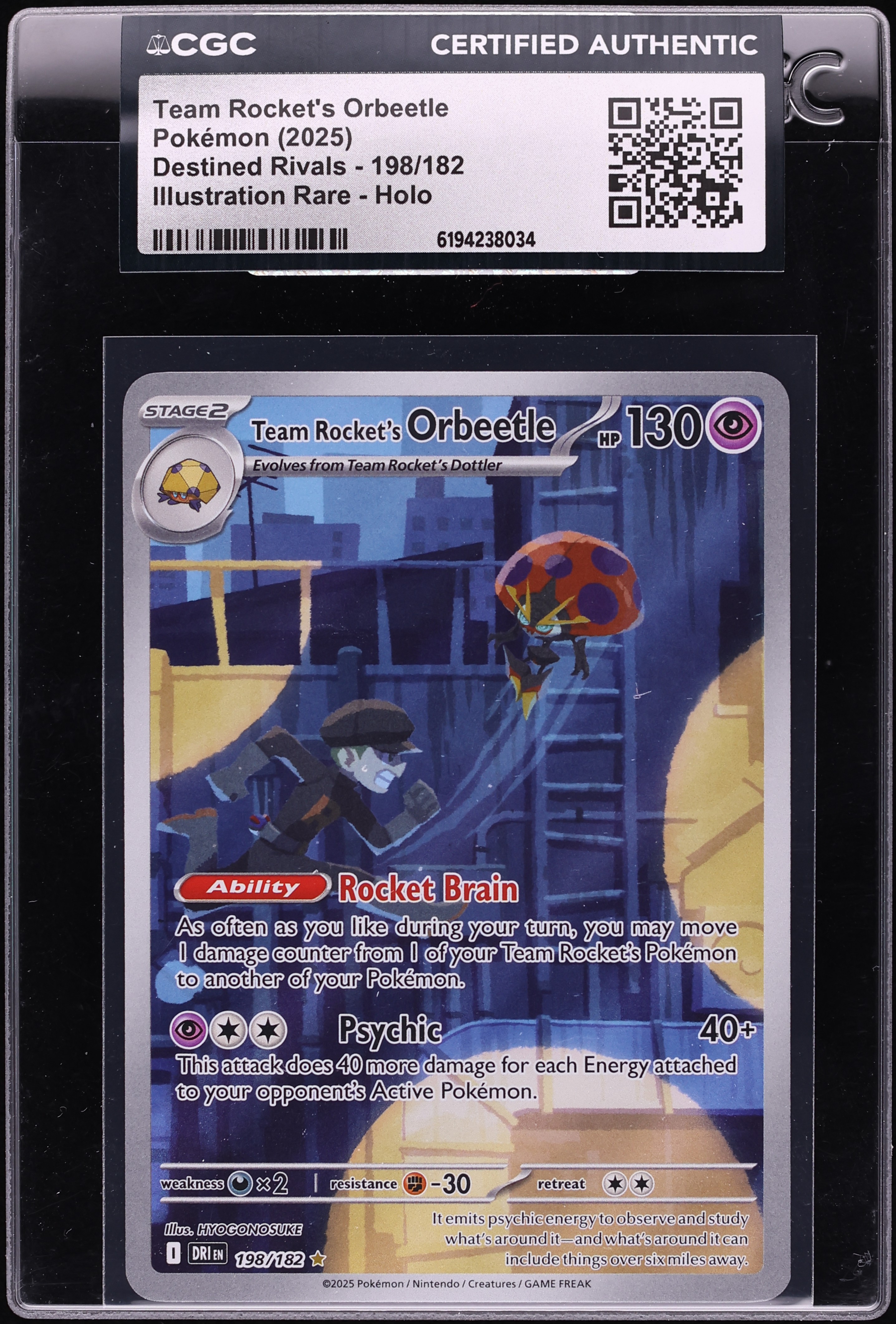 2025 Pokemon Scarlet & Violet Destined Rivals IR Team Rocket's Orbeetle #198 CGC AUTH
