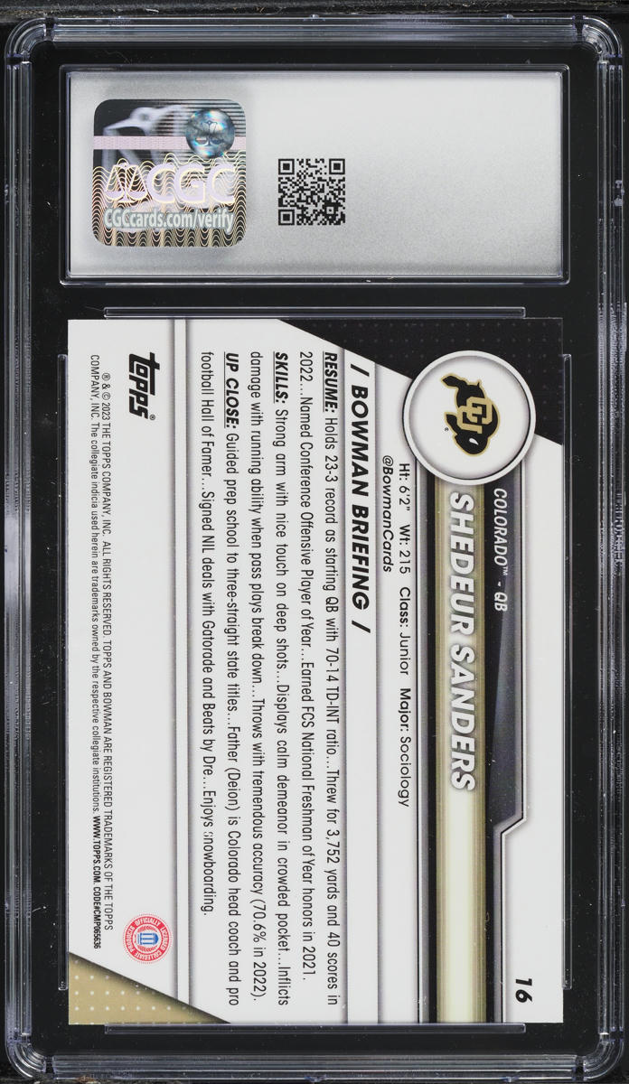 2023 Bowman Chrome University Shedeur Sanders ROOKIE #16 CGC 9 MINT