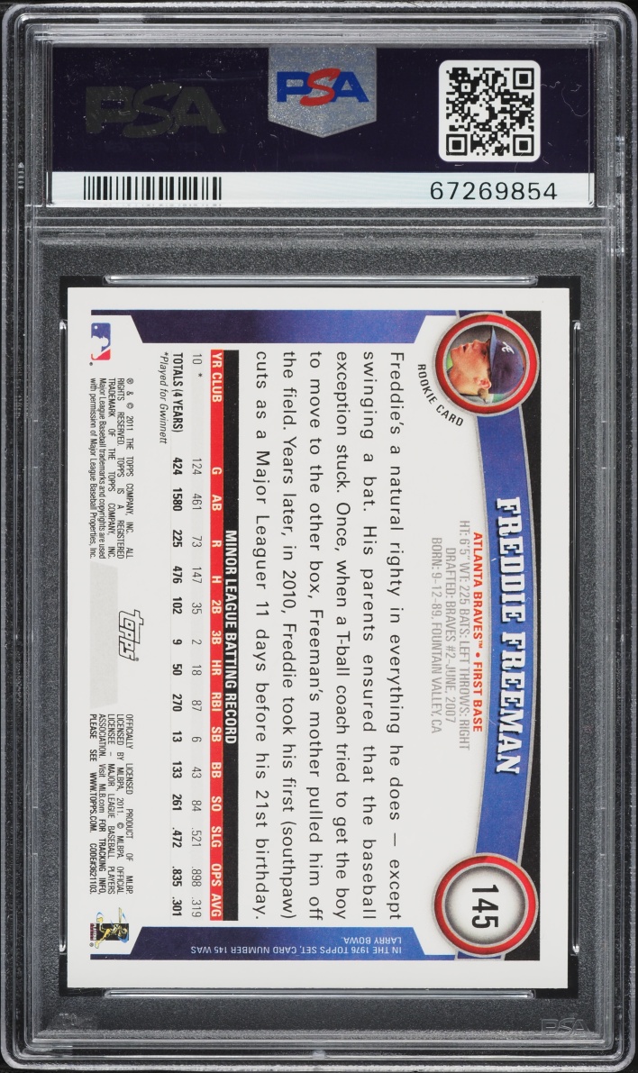 2011 Topps Freddie Freeman ROOKIE #145 PSA 9 MINT