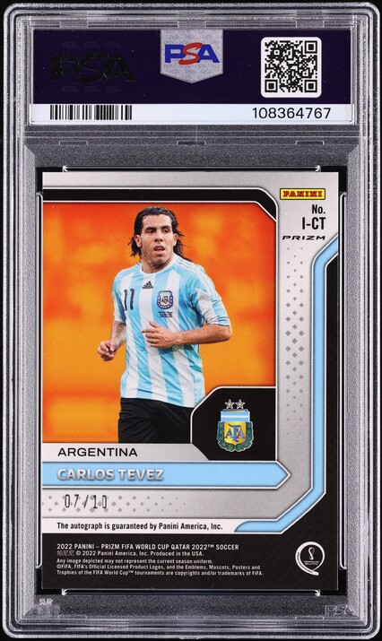 2022 Panini Prizm World Cup International Ink Gold Choice Carlos Tevez AUTO /10 #ICT PSA 9 MINT