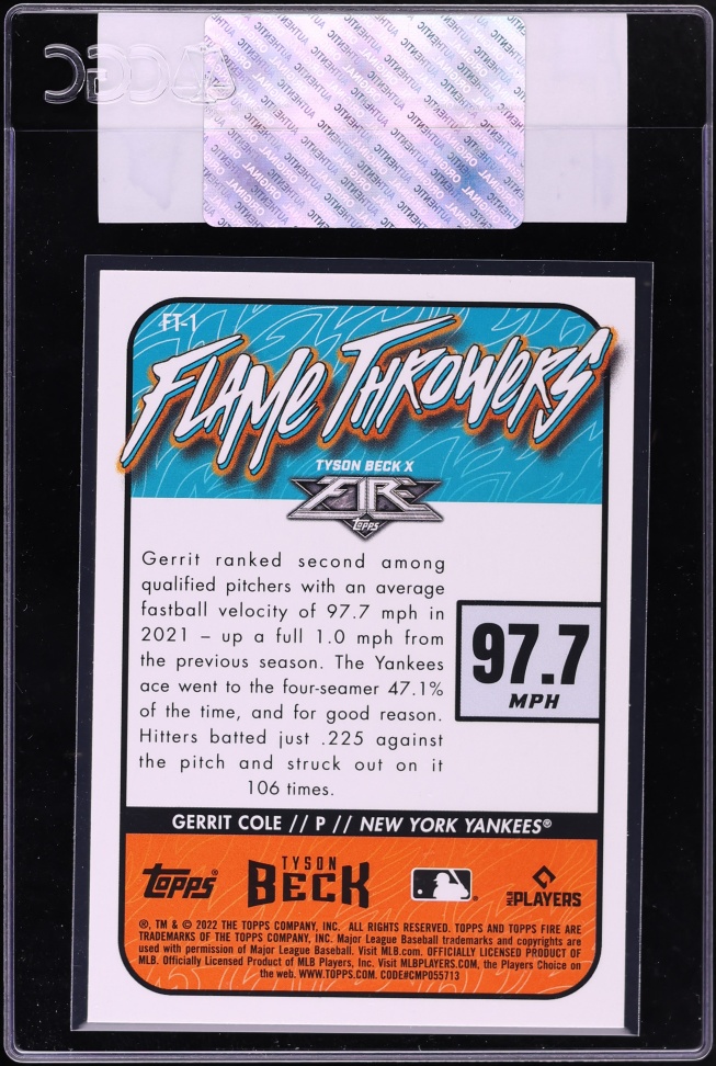 2022 Topps Fire Flame Throwers Gold Minted Gerrit Cole #FT-1 CGC AUTH