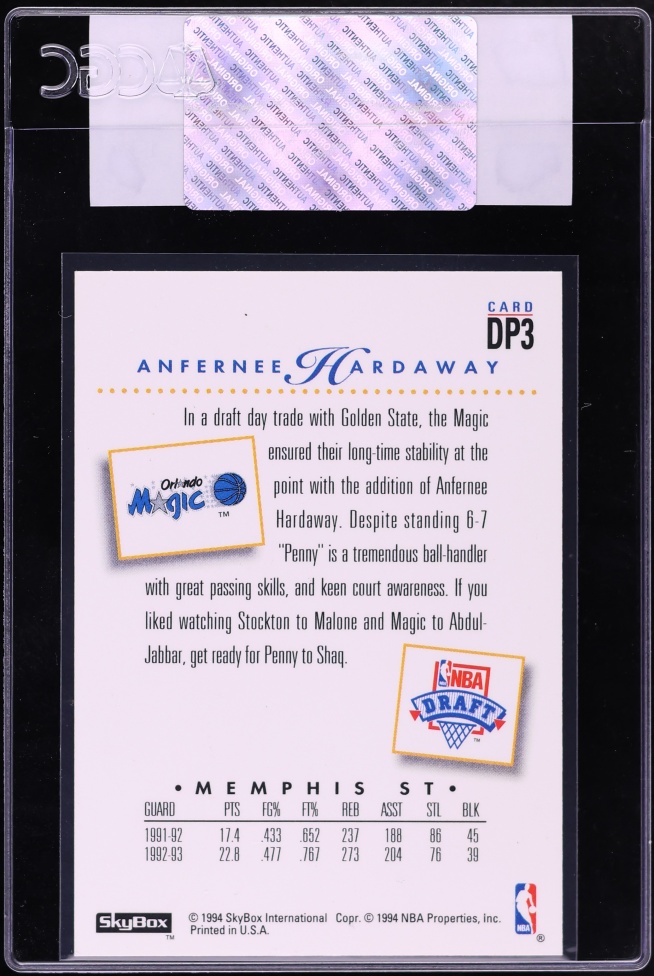 1993 Skybox Premium Draft Picks Anfernee Hardaway ROOKIE #DP3 CGC AUTH