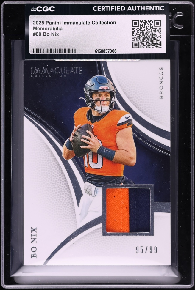 2025 Immaculate Collection Bo Nix PATCH /99 #80 CGC AUTH