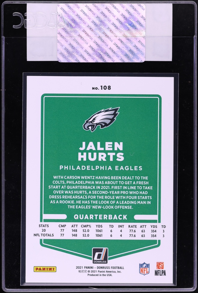 2021 Donruss Press Proof Premium Jalen Hurts #108 CGC AUTH