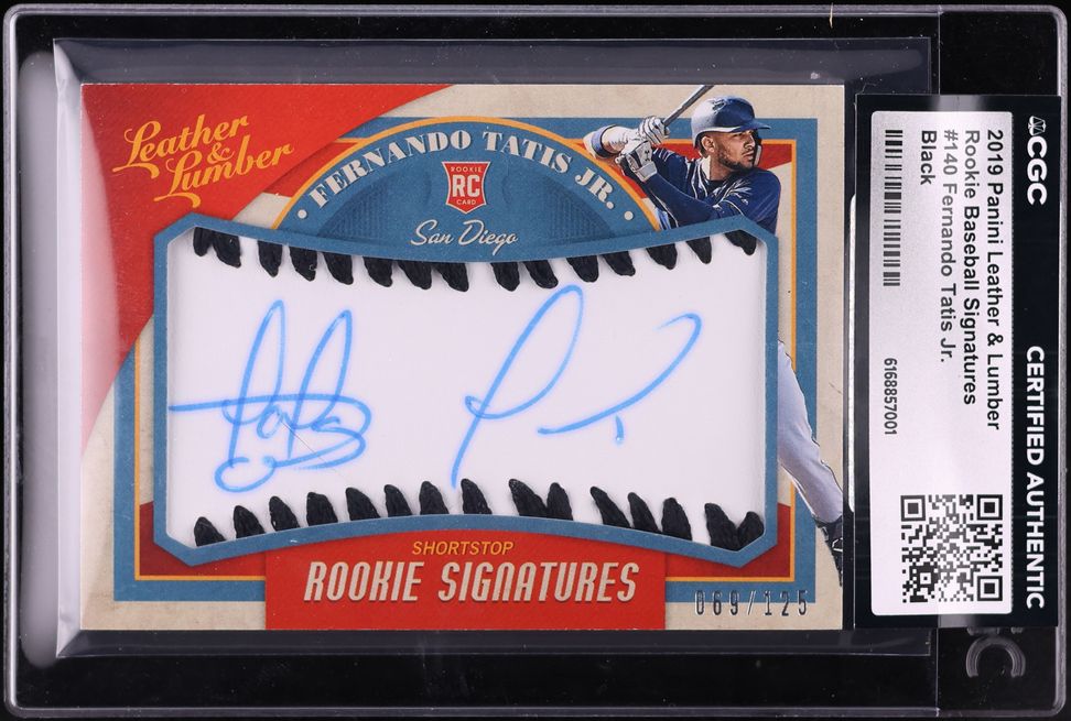 2019 Panini Leather & Lumber Black Fernando Tatis Jr. ROOKIE PATCH AUTO /125 #140 CGC AUTH