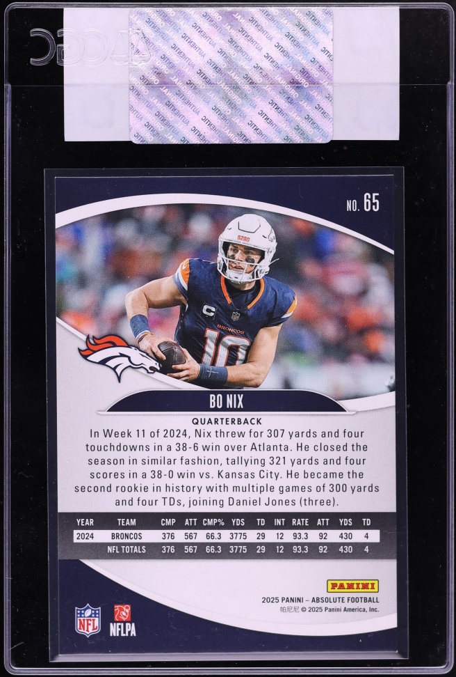 2025 Absolute Red & Green Bo Nix #65 CGC AUTH