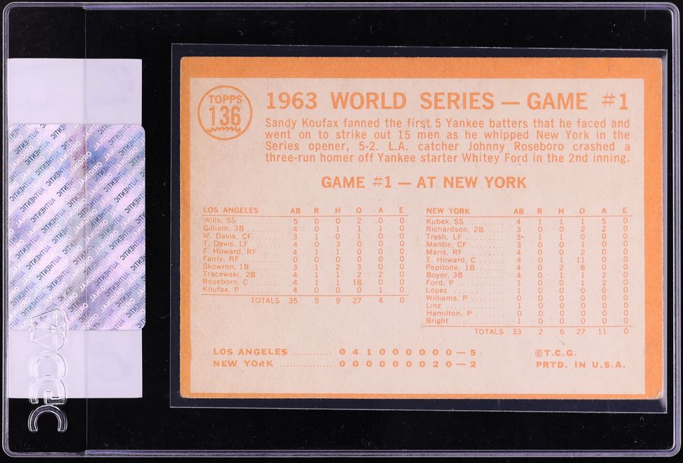 1964 Topps Sandy Koufax WORLD SERIES GAME 1 #136 CGC AUTH